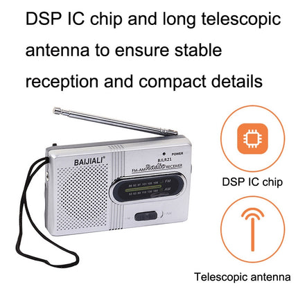 BAIJIALI BJLR21 Simple Retro Radio Full- band Built-in Speaker Outdoor Portable Audio(Silver Gray)