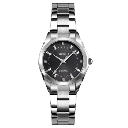 SKmei Delicate Rhinestone Creative Casual Waterproof Quartz Women Watch Steel Strap Watch(Black)