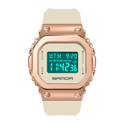SANDA 9006 LED Digital Display Square Dial Sports Electronic Watch for Men and Women(Khaki)