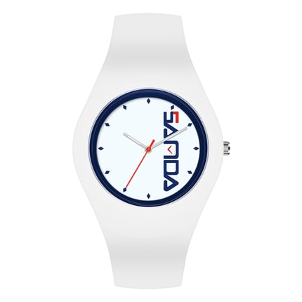 SANDA Simple Scale Round Dial Ladies Silicone Strap Quartz Watch(White Blue Vertical Mark)