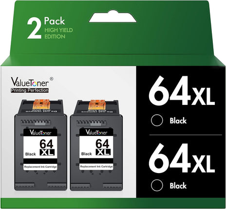 Valuetoner Remanufactured Ink Cartridge Replacement for HP 64 XL 64XL Black Ink Cartridge for HP Printers Envy Photo 7858 7855 6255 6252 6232 7158 7255e 7955e 7958e 7950e 6200 7100 7800 Tango Series