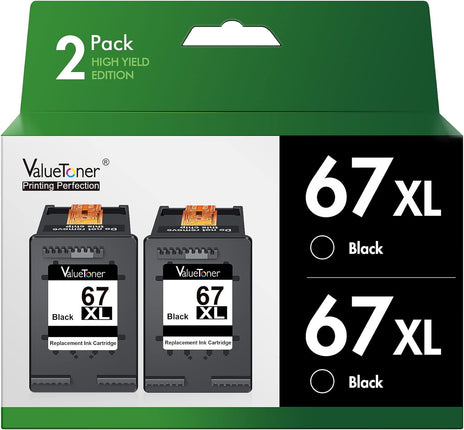 Valuetoner Ink Cartridges Replacement for HP 67XL 67 XL Black (2 pack)