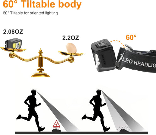 Curtsod Headlamp Rechargeable, 2-Pack 1200 Lumen Super Bright with White Red LED Head Lamp Flashlight, 12 Modes, Motion Sensor, Waterproof, Outdoor Fishing Camping Running Cycling Headlight