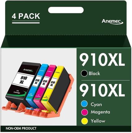 Anemec 910XL Ink Cartridges Combo Pack Replacement for HP 910 XL (1 Black,1 Cyan,1 Magenta,1 Yellow)