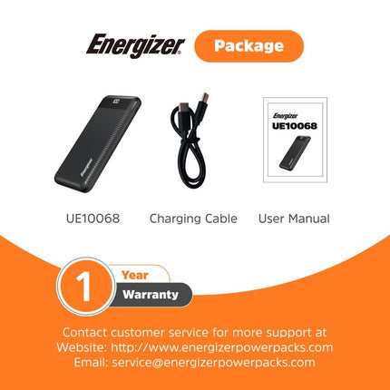 Energizer - MAX 10,000mAh 15W USB-C 3-Port Universal Portable Battery Charger/Power Bank w/ LCD screen for Smartphones & Accessories - Black