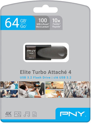 PNY - Elite Turbo Attache 4 64GB USB 3.2 Flash Drive - Black