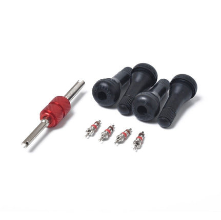 Snap-in Short Black Rubber Valve Stem (TR413) 4-Pack with Valve Core Wrench for Tubeless