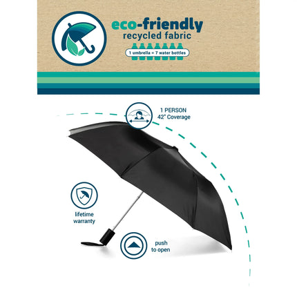 Totes Recycled Canopy Auto Open Umbrella Black