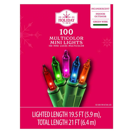 100-Count Multi-Color Incandescent Mini Christmas String Lights, 21 ft, by Holiday Time