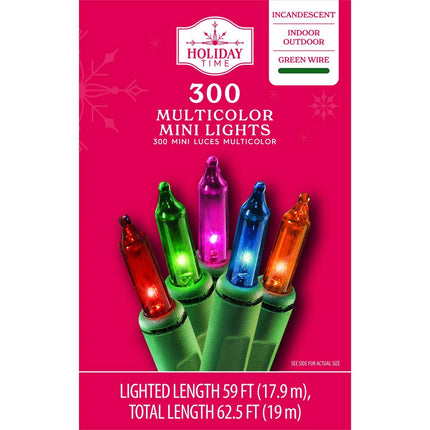 300-Count Multicolor Incandescent Mini Christmas Lights with Green Wire, 62.5' Holiday Time