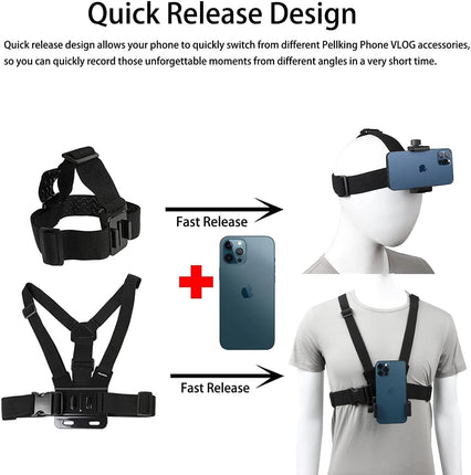 Mobile Phone Chest Strap Harness Mount Head Strap Holder Kit for POV/VLOG,Cell Phone Clip Compatible with iPhone,Samsung,GoPro Hero 9, 8,7, 6, 5, 4, 3,2, 1,AKASO,DJI Osmo,and Action Cameras�