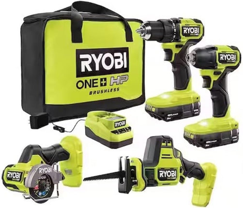 RYOBI ONE+ 18V Cordless 6-Tool Combo Kit with 1.5 Ah Battery, 4.0Ah Battery, and Charge