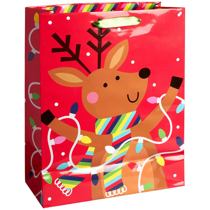Playful Reindeer Christmas Paper Gift Bag, Multi-Colored, Large, 1 Count, by Holiday Time