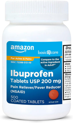 Amazon Basic Care Ibuprofen Tablets 200 mg, Pain Reliever/Fever Reducer, Body Aches, 500 Count