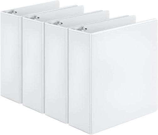 Cardinal Economy 3-Ring Binders, 3", Round Rings, Holds 625 Sheets, ClearVue Presentation View, Non-Stick, White, Carton of 12 (90651)