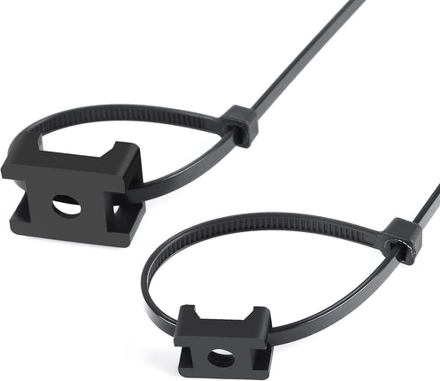 XHF 100 Pcs Cable Zip Tie Saddle Type Mounts Base with 100 Pcs 8" Cable Ties and 100 Pcs Tapping Screw, Wire Cable Clips Organizer Holders Clamps Black