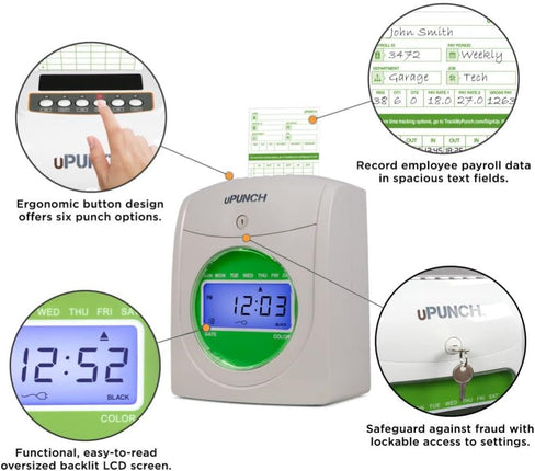 uPunch Starter Time Clock Bundle with 100-Cards, 1 Time Card Rack, 1 Ribbon & 2 Keys (HN1500)