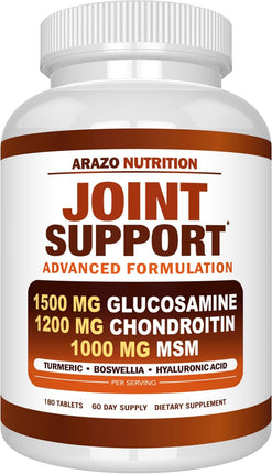 Glucosamine Chondroitin Turmeric Msm Boswellia - Joint Support Supplement for Relief 180 Tablets - Arazo Nutrition