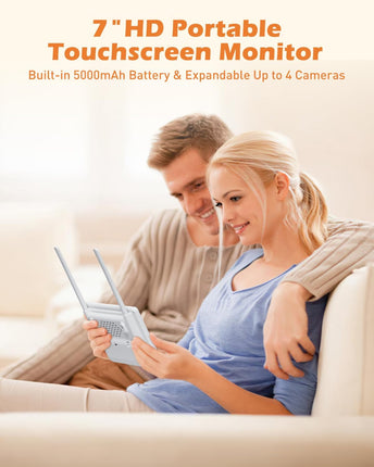 Camcamp Wireless Security Camera System with 7" Touchscreen Monitor & 2PCS 2K Wired Outdoor Security Camera, No WiFi Need, Color Night Vision, 2 Way Audio, Motion Detection, 32GB SD Card Included