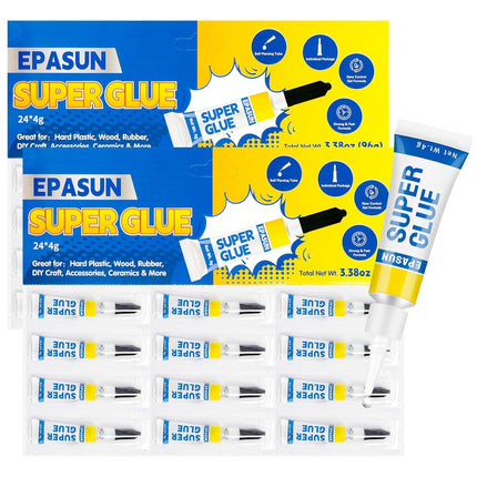 4 Gram (Pack of 24) Super Glue, Superglue for All Purposes, Strong Cyanoacrylate Glue Clear Glue Adhesive, Super Glue for Plastic, Wood, Ceramic, Metal, DIY Crafts, Jewelry, Glass, Leather etc