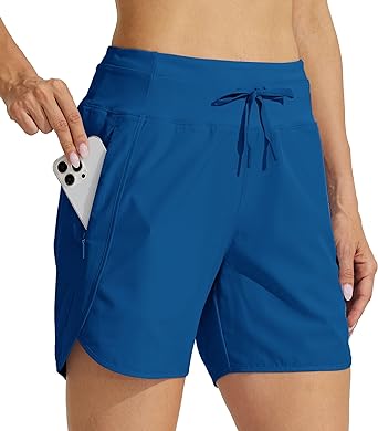 Willit Women's 5" Athletic Running Shorts Quick Dry Workout Hiking Shorts High Waisted Active Shorts Zipper Pocket Deep Blue XXL