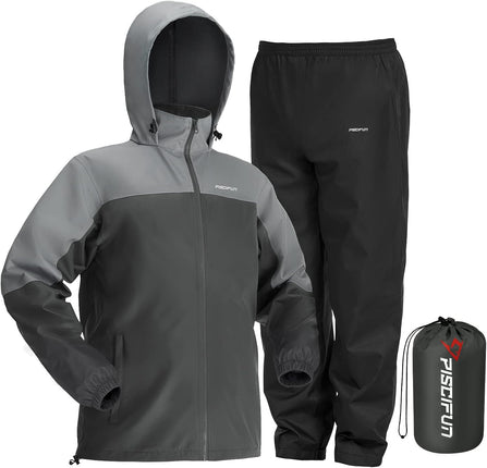 Piscifun Rain Suit, Lightweight Soft Rainwear, Waterproof Breathable 2 Pieces Rain Gear, Smooth Polyester Grey XX