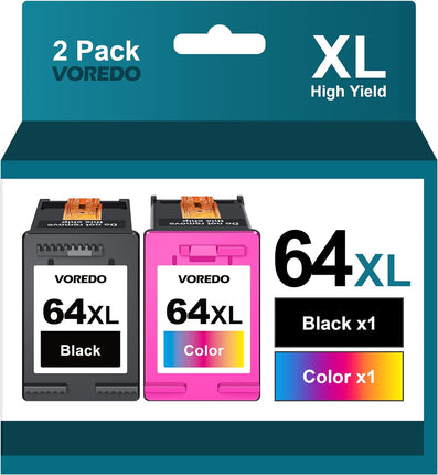 VOREDO Remanufactured Ink Cartridge Replacement for HP Ink 64 for Envy Photo 7858 7855 7155 7120 7158 7255e 7955e 7958e Printer (1 Black, 1 Tri-Color)