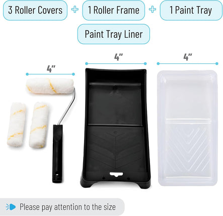 Bates- Paint Tray Set, 6 pcs, 4-Inch Paint Roller Kit, Small Paint Roller Paint Brush, Paint Roller Set, Paint Rollers 4 Inch, Paint Roller Tray, Paint Roller Brush, Small Roller Paint Brush