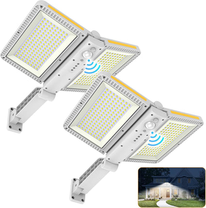 ropelux Solar Outdoor Lights, Motion Sensor Outdoor Lights Double Big Solar Panels, IP65 Waterproof and 5 Modes, 218LEDs High Brightness Wider Illuminated Area Flood Lights for Street