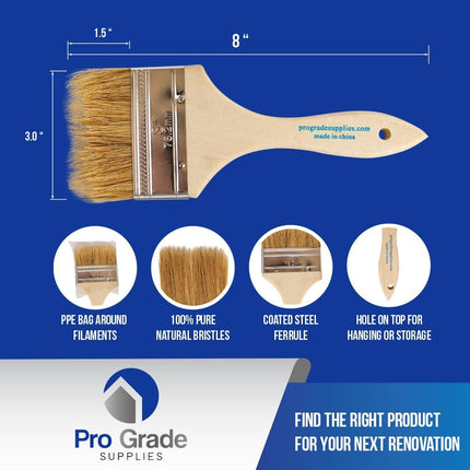 Pro Grade - Chip Paint Brushes - 3 Inch Chip Paint Brush Light Brown