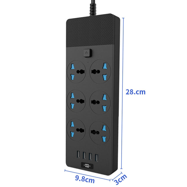 TB-T12 3000W 2m 4-USB Ports + 6-Jacks Multifunctional Flame-Retardant Socket (US Plug)