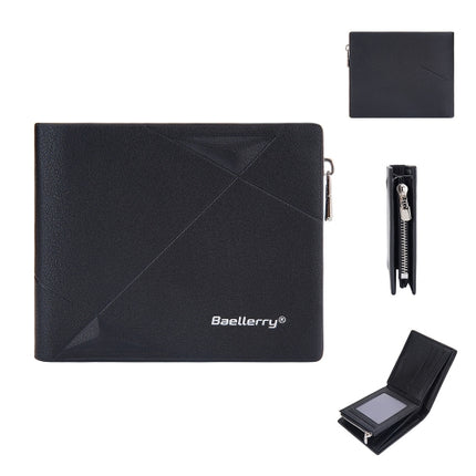 Baellerry Men Short Multi-Card Wallet Large Capacity Leather Zip Coin Purse