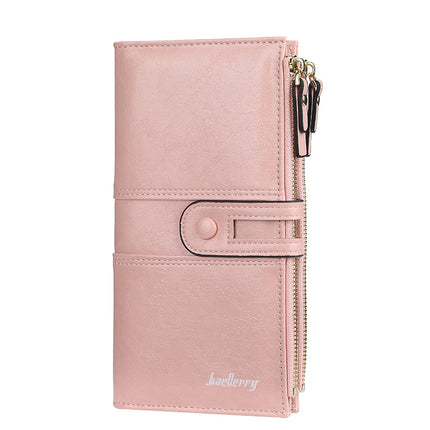 Baellerry Ladies Long Large Capacity Buckle Zip Clutch Multi-Card Wallet(Pink)