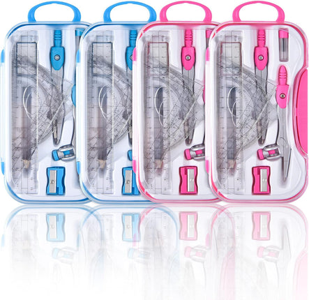 Coopay Sets Math Geometry Kit, 10 Pieces Student Supplies Per Set Includes Ruler, Triangles, Protractor, Compass, Eraser, Pencil Sharpener, Lead Refills, Pencil, for Drafting and Drawings