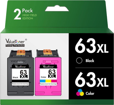 Valuetoner Remanufactured Ink Cartridge Replacement for HP Ink 63 63XL to use with Envy 4520 4512 Officejet 3830 4650 4655 5255 5252 5222 5255 Deskjet 1112 2130 2132 3630 3632(1 Black, 1 Color)