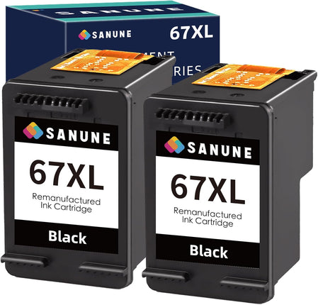 SANUNE Remanufactured Ink Cartridges Replacement for HP 67 67XL Black Ink for HP Deskjet 2755e 2700 2752e 2752 2742e 4155e 4100 4158e 4152e 4500 Envy 6055e 6055 6000 6455 6455e 6452 (Black, 2-Pack)