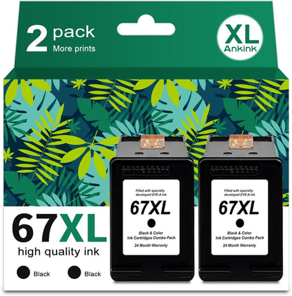 Ankink Remanufactured Ink Cartridge Replacement for HP 67XL 67 XL hp67 (Black 2-Pack)