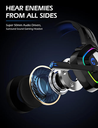 ZIUMIER Gaming Headset PS4 Headset, Xbox One Headset with Noise Canceling Mic and RGB Light, PC Headset with Stereo Surround Sound, Over-Ear Headphones for PC, PS4, PS5,Xbox One, Laptop (Blue)