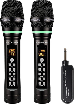 Sound Town 100-Channel UHF Rechargeable Wireless Handheld Microphone System with Built-in Effects, 1/4" Mini Portable Receiver for Karaoke, Events, Church, Meetings (SWM01-U2HH)