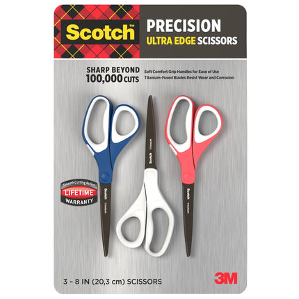 (Pcs) 3M Scotch Precision Ultra Edge 8'' Scissor, 3- count