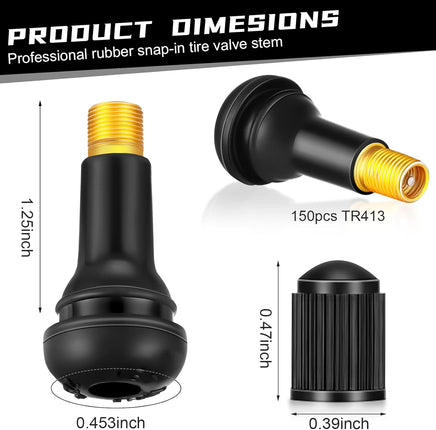 Pcs Tallew Tr413 Valve Stems Tubeless Bulk Rubber Snap-in Valve Stems for 0.453 Inch Rim Holes, Black Standard Length Replacement Tool for Car Tubeless Replacement