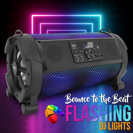 Pyle Wireless Portable Bluetooth Boombox Speaker - 500W 2.1Ch Rechargeable Boom Box Speaker Portable Barrel Loud Stereo System with Flashing LED, Digital LCD Display,AUX,USB, 1/4" Mic in - PBMSPG180.5