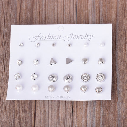 Assorted Multiple Stud Earings Jewelry Set With Card For Women And Girls(Silver)