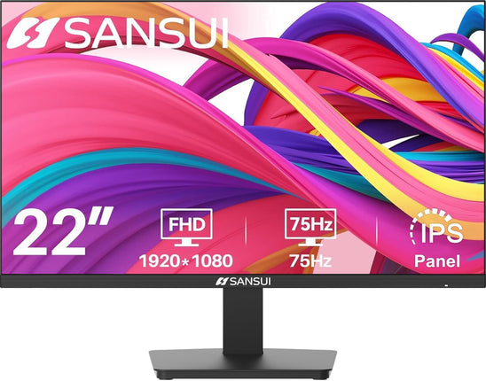 SANSUI Monitor 22 inch IPS Panel 1080p FHD 75Hz Computer Monitor with HDMI VGA, Ultra-Slim Bezel Ergonomic TiltEye Care LED Display for Home Office (ES-22F1 HDMI Cable Included)