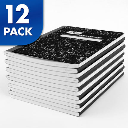 Mead Composition Notebooks, 12 Pack, College Ruled Paper, 9-3/4" x 7-1/2", 100 Sheets per Comp Book, Black Marble(72938)