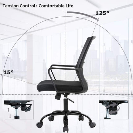 Home Office Chair Ergonomic Desk Chair Swivel Rolling Computer Chair Executive Lumbar Support Task Mesh ChairAdjustable Stool for Women Men (Black)