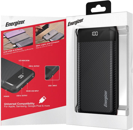 Energizer - MAX 20,000mAh 15W USB-C 3-Port Universal Portable Battery Charger/Power Bank w/ LCD screen for Smartphones & Accessories - Black