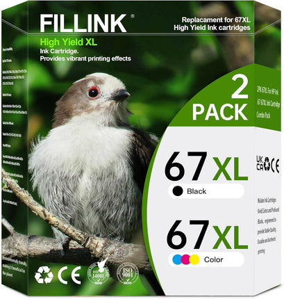 67XL for HP Ink 67 67XL with HP DeskJet 1255 2700 2700e 2755e 4155e 4155 Envy 6055e6455e 6400 6055 Envy Pro6452 6458 6475 Printer High Yield Black Color Combo Pack