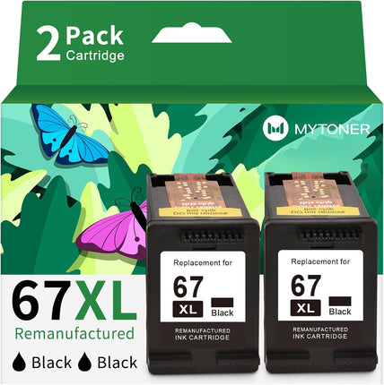 MYTONER Remanufactured Ink Cartridge Replacement for HP Ink 67 67XL Black for DeskJet 2700e 2700 2755e 27552734e Envy 6055e 6400 6000 Envy Pro 6452 6458 Printer (2 Black) 67Xl Black Ink Cartridge