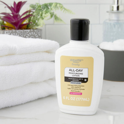 Equate All Day Moisturizing Sunscreen Lotion for Normal Skin, Broad Spectrum SPF 15, 6 fl oz